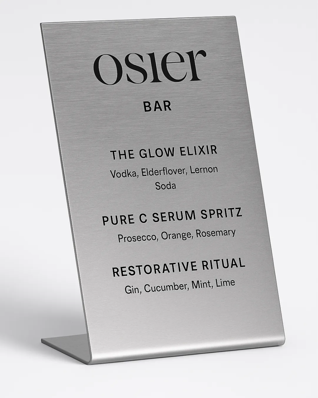 Brushed steel Osier bar menu card